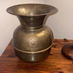 vintage Redskin Brand Chewing Tobacco brass spittoon